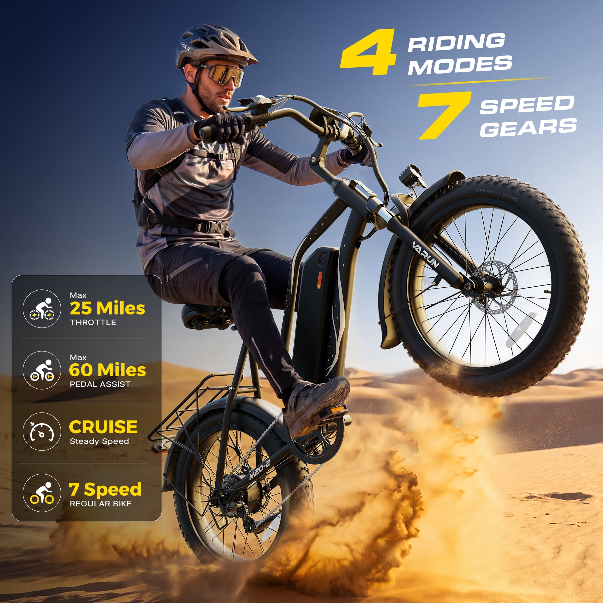 VARUN Electric Bike, 20" Fat Tire EBike for Adults with Peak 750W 48V 624Wh Removable Battery, Electric Mountain Bike for Men & Women with Top 20MPH 60Miles,7 Speed, Rear Rack, UL2849
