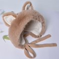 thumbnail image 3 of LINASHI Warm Cat Ear Hat Women Winter Cute Cat Ears Plush Hat Solid Color Ear Protection Knitting Hat Lace-up Keep Warm Headgear, 3 of 8