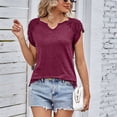 thumbnail image 4 of Slatcetga Women Short Sleeve Shirt V Neck Pure Color Fashionable Ruched Sleeve Shirt Top for Daily Work Party Wine Red L, 4 of 8