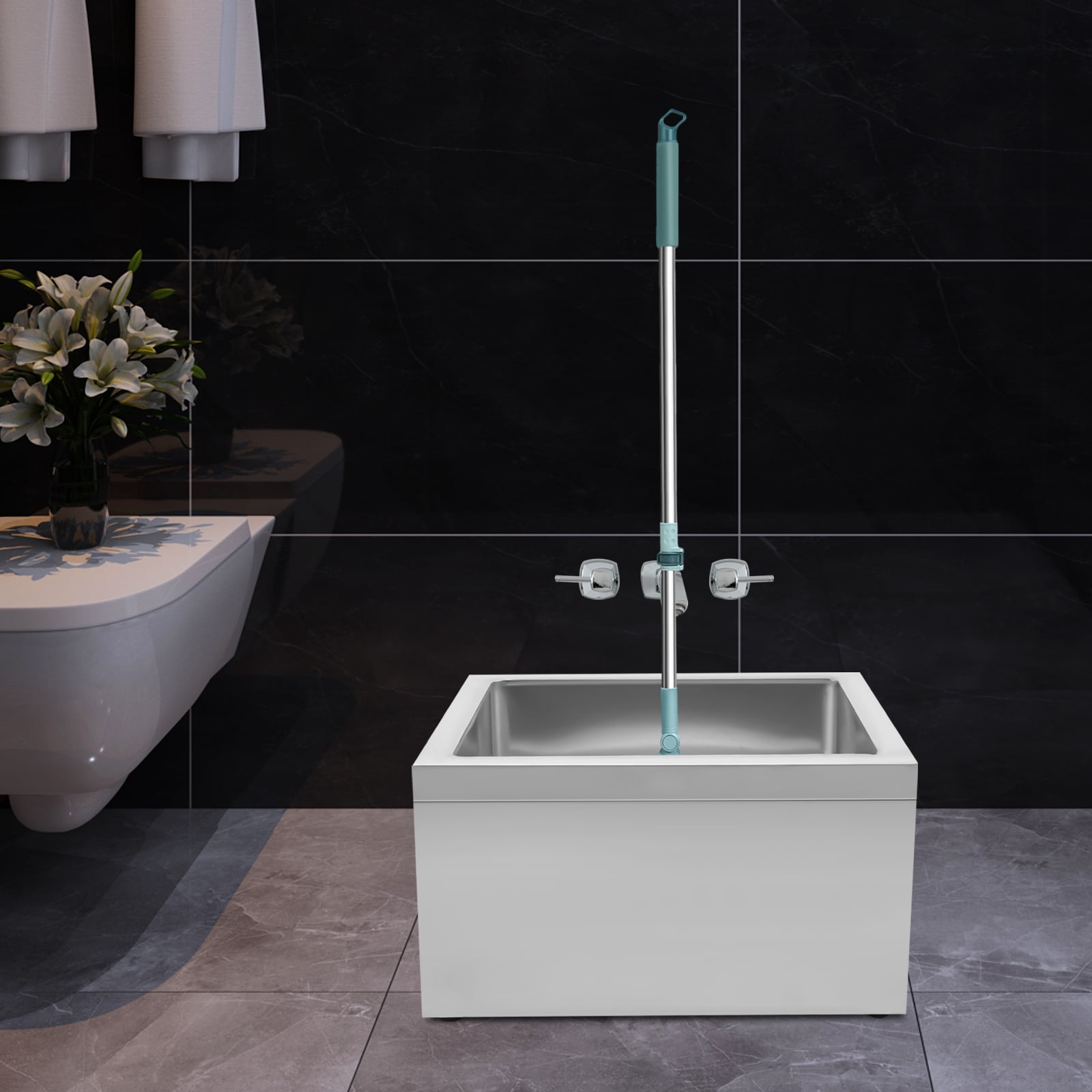YIYIBYUS No-Splash Deep Utility Sink, 19 Inch Stainless Steel Mop Basin for Kitchens, Restaurants, Quick Drain Design