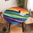 thumbnail image 5 of Abstract Rainbow Wave Elastic Fitted Round Table Cover Colorful Stripes Waterproof Outdoor Tablecloth for Holiday Party, Picnic, Patio & Dining Fits Tables Up to 36"-44", 5 of 8