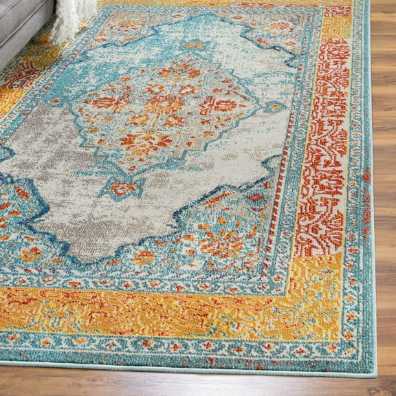 Unique Loom Vita Collection Area Rug - Da Vinci (5' 1" x 8' Rectangle Blue/Beige)