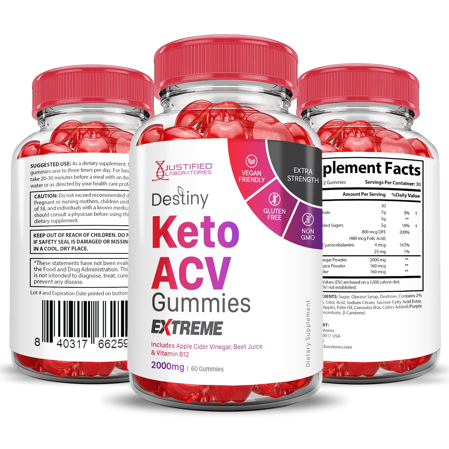 Destiny Keto Extreme ACV Gummies 2000mg Dietary Supplement 60 Gummys