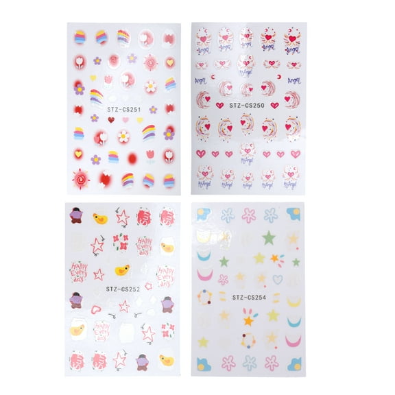 Unique Bargains 4 Pcs Self-Adhesive Stars Floral Pattern Nail Art Stickers Pink Blue