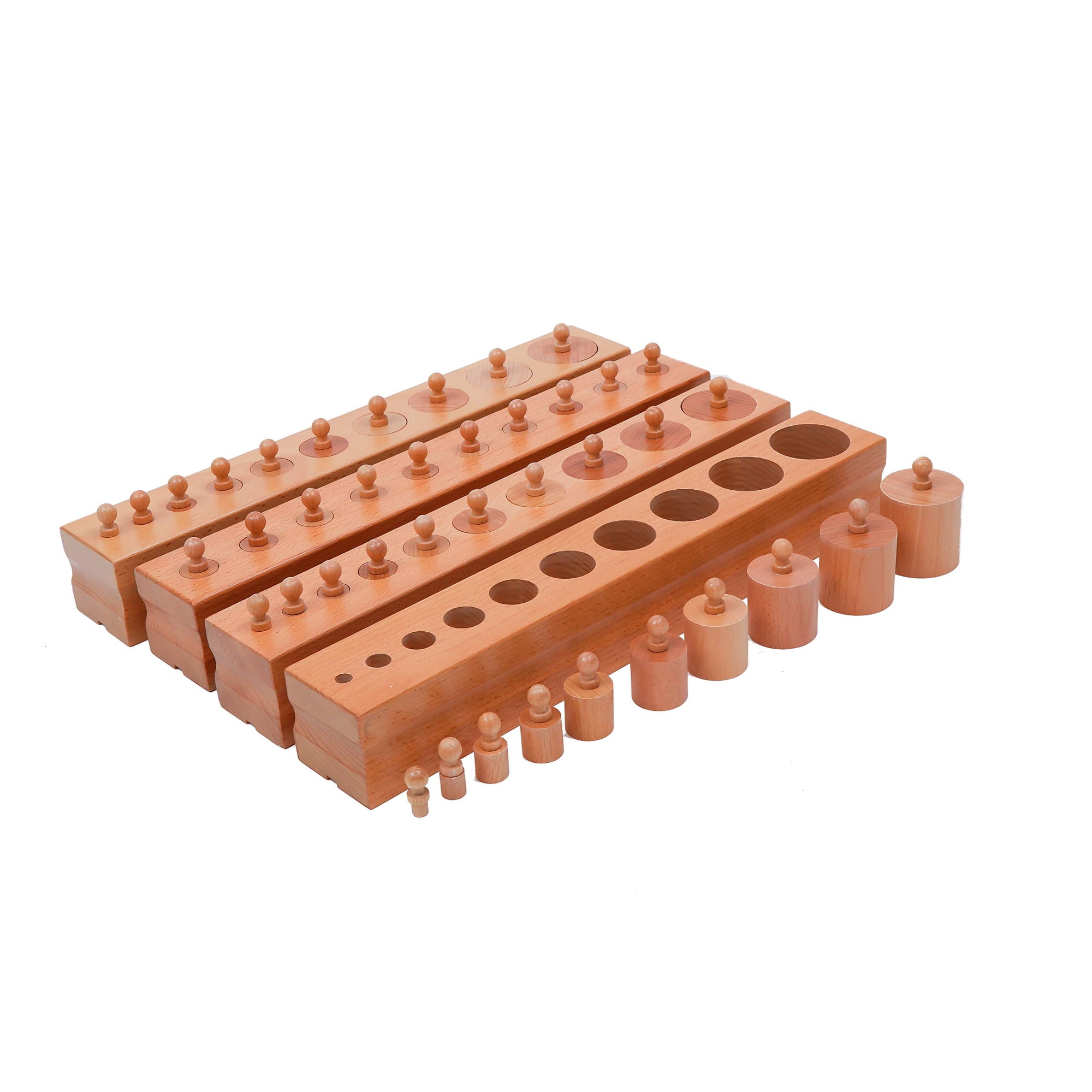 Montessori Cylinder Block Set of 4 Wooden Educational Toy Fine Motor Skills Hand Eye Coordination Cognitive Development