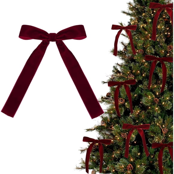 Velvet Ribbon Bows for Christmas Tree, Vintage Rustic Small Craft Bows Ornaments for Garland Wreath Gift Wrapping Candy Bags Party DIY Decorations, 12 Pcs, 5.1x7.0"
