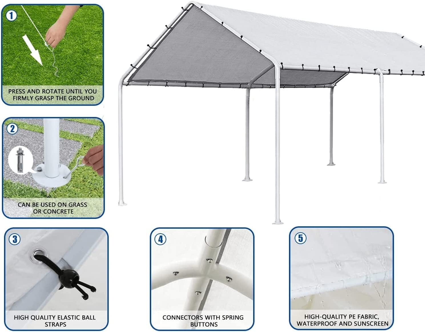 Dkelincs Carport Canopy 10'X20' Heavy Duty Metal Carport Kits Party Tent Car Tent Outdoor Garage Boat Shelter