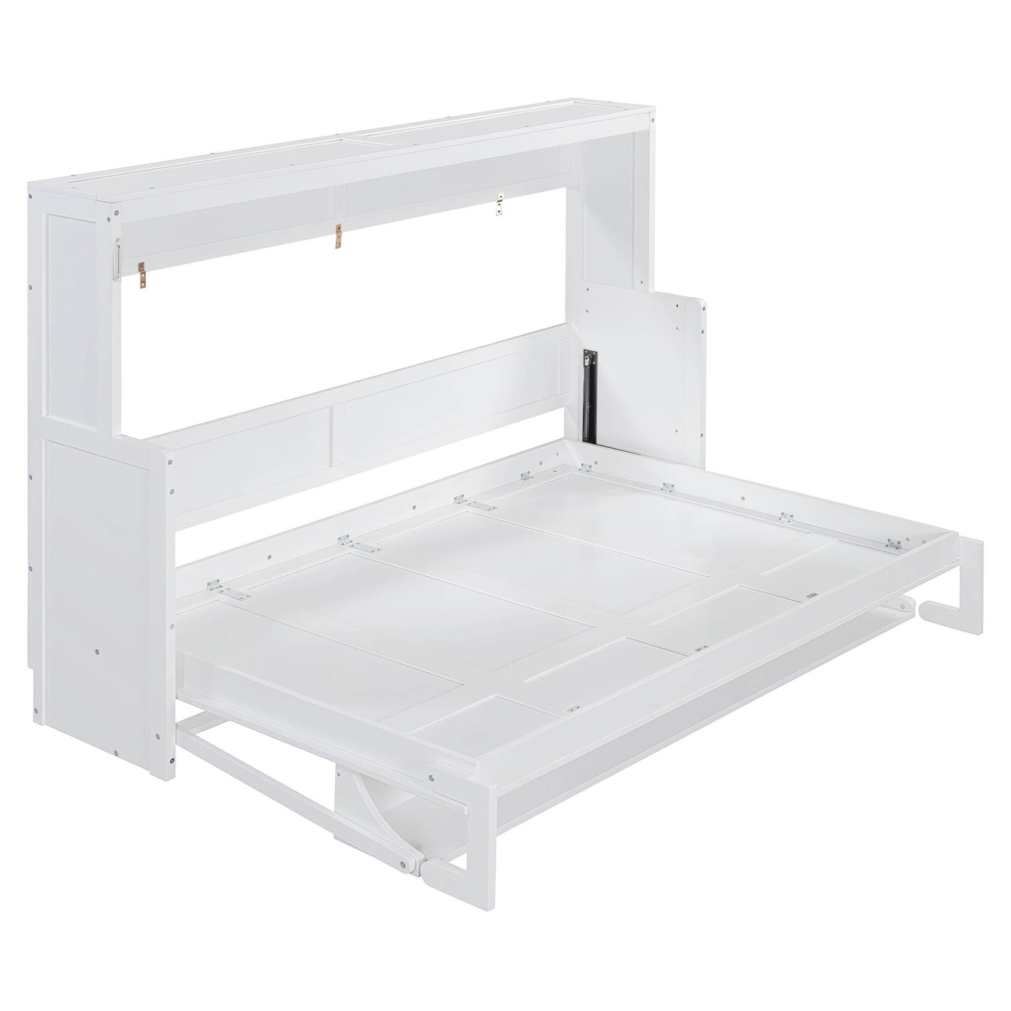 Mintazer Full Wall Murphy Bed with Desk & Hydraulic Lift, Multifunctional Foldable Bed for Small Spaces Apartments, White