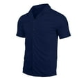 thumbnail image 5 of THDHVS Pajamas for Men,Men's Pajama Sets,Men Solid Color Short Sleeve Shirt Set with Lapel Button Front and Elastic Waist Shorts with Pockets for Home Loungewear Dark Blue 3XL, 5 of 7