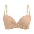 thumbnail image 5 of Women's Twist Front V Neck Bikini Top Padded Adjustable Spaghetti Straps Bathing Suit Tops Only Beige L, 5 of 5