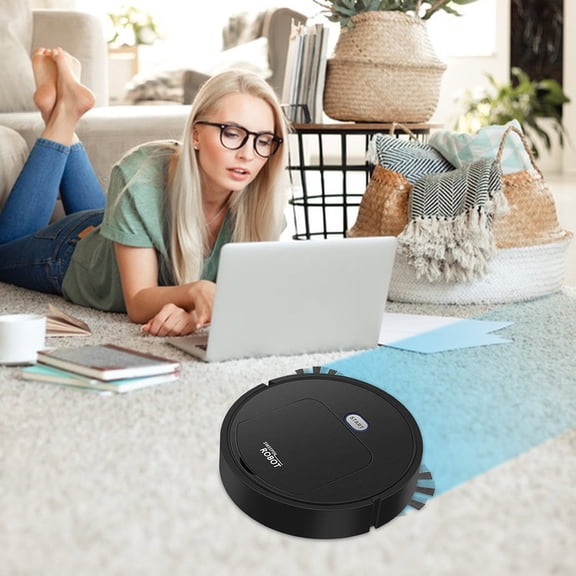 Black Automatic Robot Vacuum Cleaner Sweeping And Mopping For Home Carpets Quiet Operation