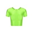 thumbnail image 3 of Zaldita Women's Oil Glossy Short Sleeve Crew Neck Workout Crop Tops T-Shirts Yoga Nylon Tight Vest Fluorescent Green M, 3 of 7