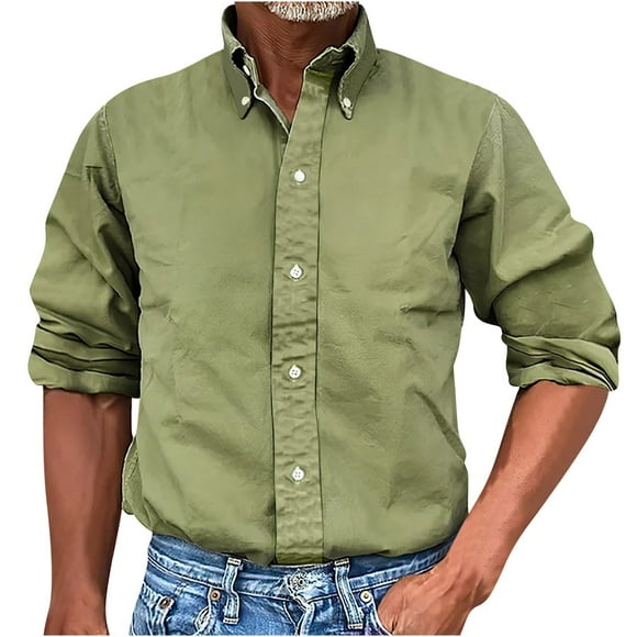 AherBiu Mens Long Sleeve Shirts Trendy Button down Lapel Collar Slim Fitted Shirt Casual Beach Travel Party Shirts Tops