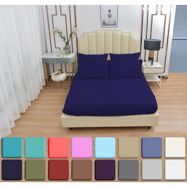 7 Piece Luxury Rayon Made From Bamboo Sheets Set Split King Navy