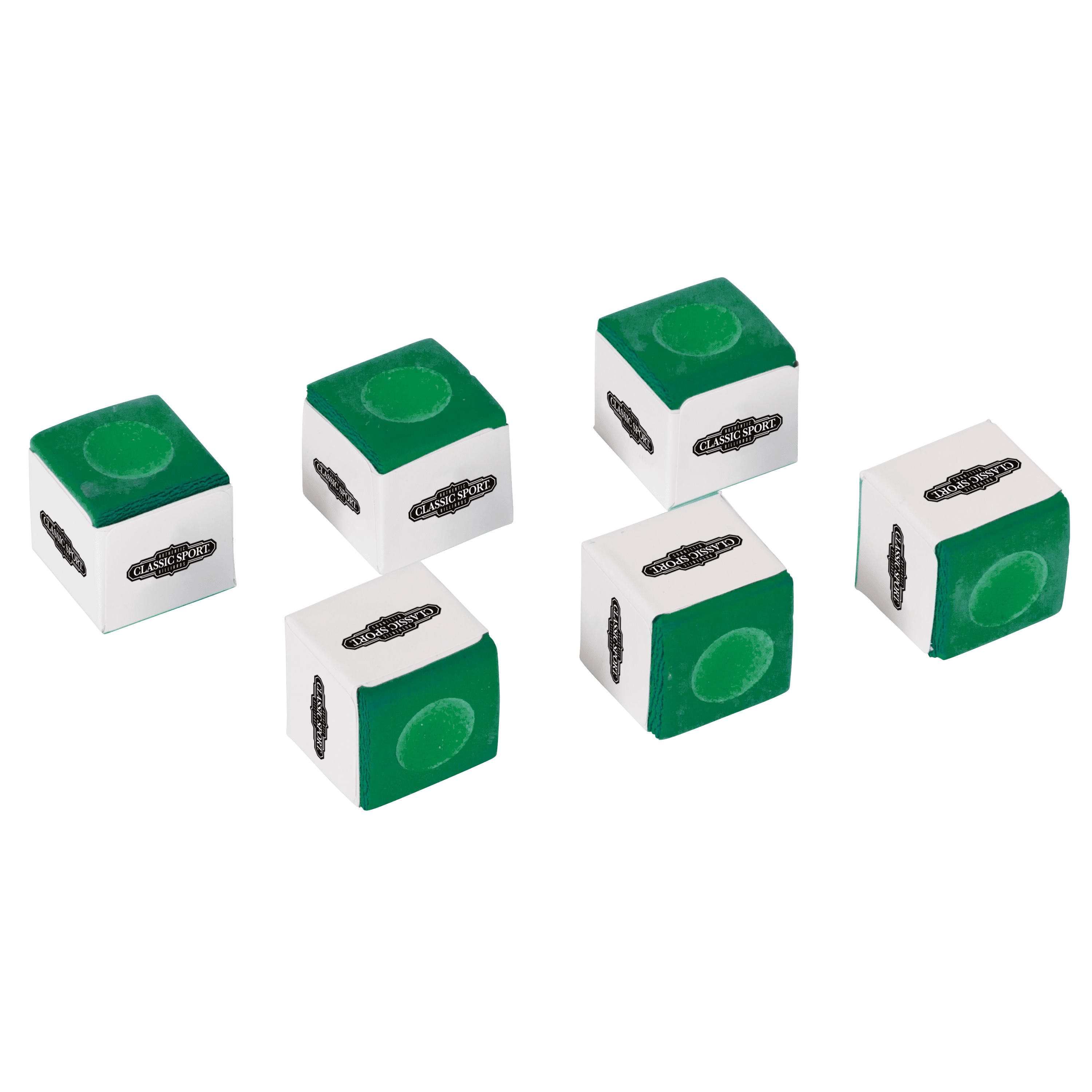 Classic Sport Billiard Cue Chalk, Green, Prehollowed, Six Count