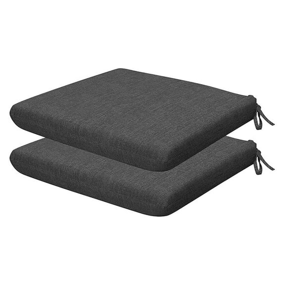 Outdoor Set of 2 Seat Pads, 18 x 17.5, Textured Solid Charcoal Grey Chair Cushions for Patio Furniture