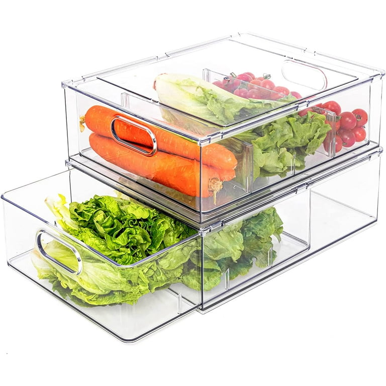 Clear Pull-Out Bin Stackable Refrigerator Organizer Drawer