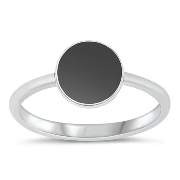 Circle Round Simulated Black Onyx Ring .925 Sterling Silver Band CZ Jewelry Female Size 5