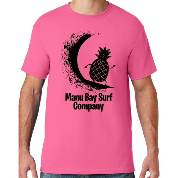 Mens Manu Bay Surf Company BLACK SURFING PINEAPPLE T-shirt, 4XL Neon Pink