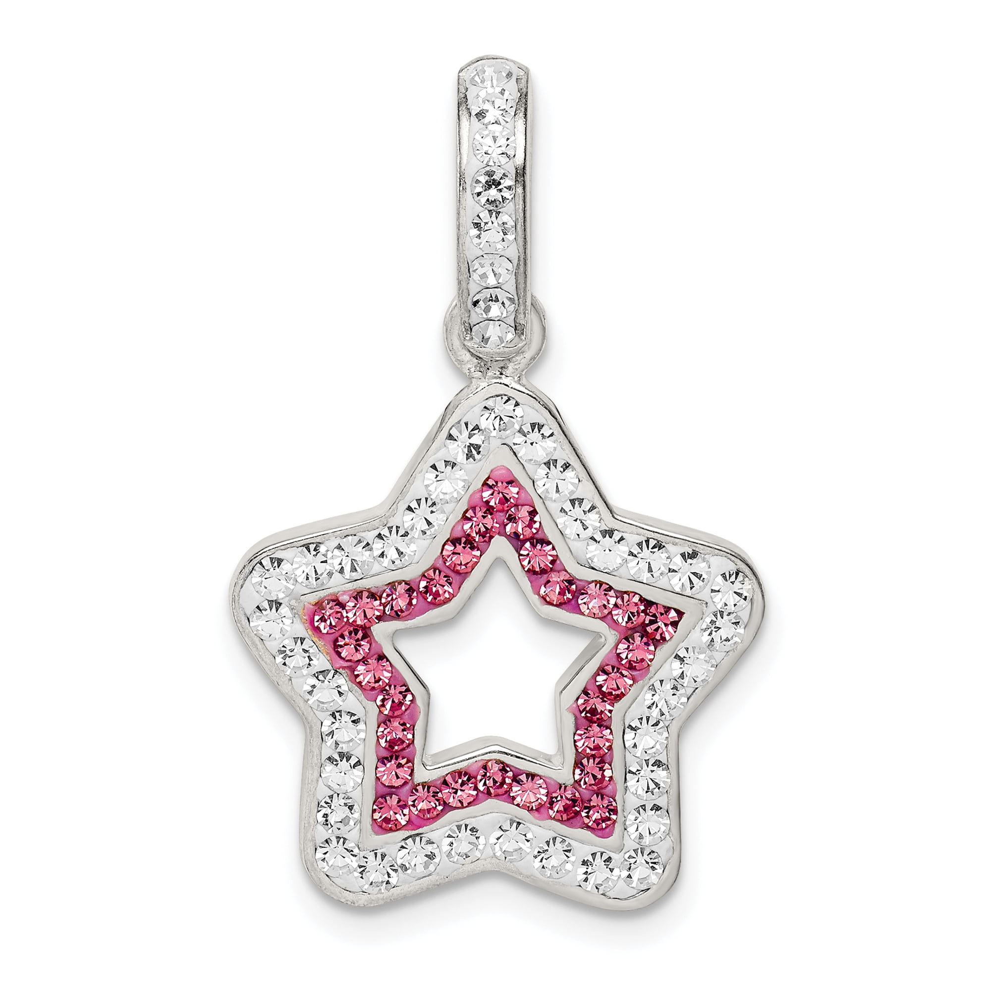 Simply Starz Sterling Silver Pink/White Preciosa Crystal Star Pendant