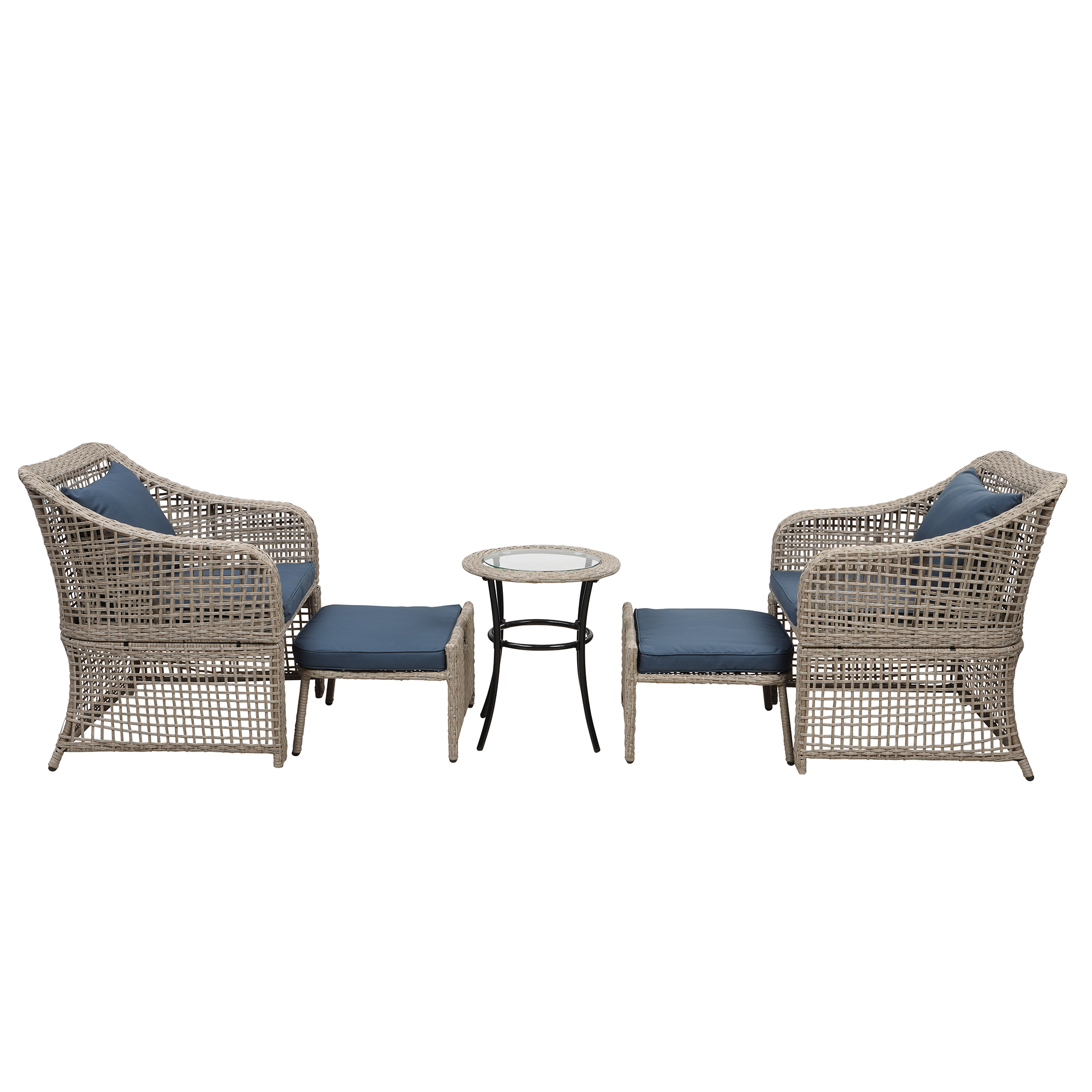 Patio Conversation Set, 5 Piece Outdoor Patio Furniture Sets with 2 Cushioned Chairs, 2 Ottoman, Glass Table, PE Wicker Rattan Outdoor Lounge Chair Chat Bistro Set for Backyard, Porch, Garden, LLL325 - image 4 of 9