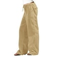 thumbnail image 2 of Womens Plus Size Pants Drawstring Straight Leg Cotton Linen Lightweight Pants for Women Summer Slacks Trousers (XX-Large, Khaki), 2 of 5