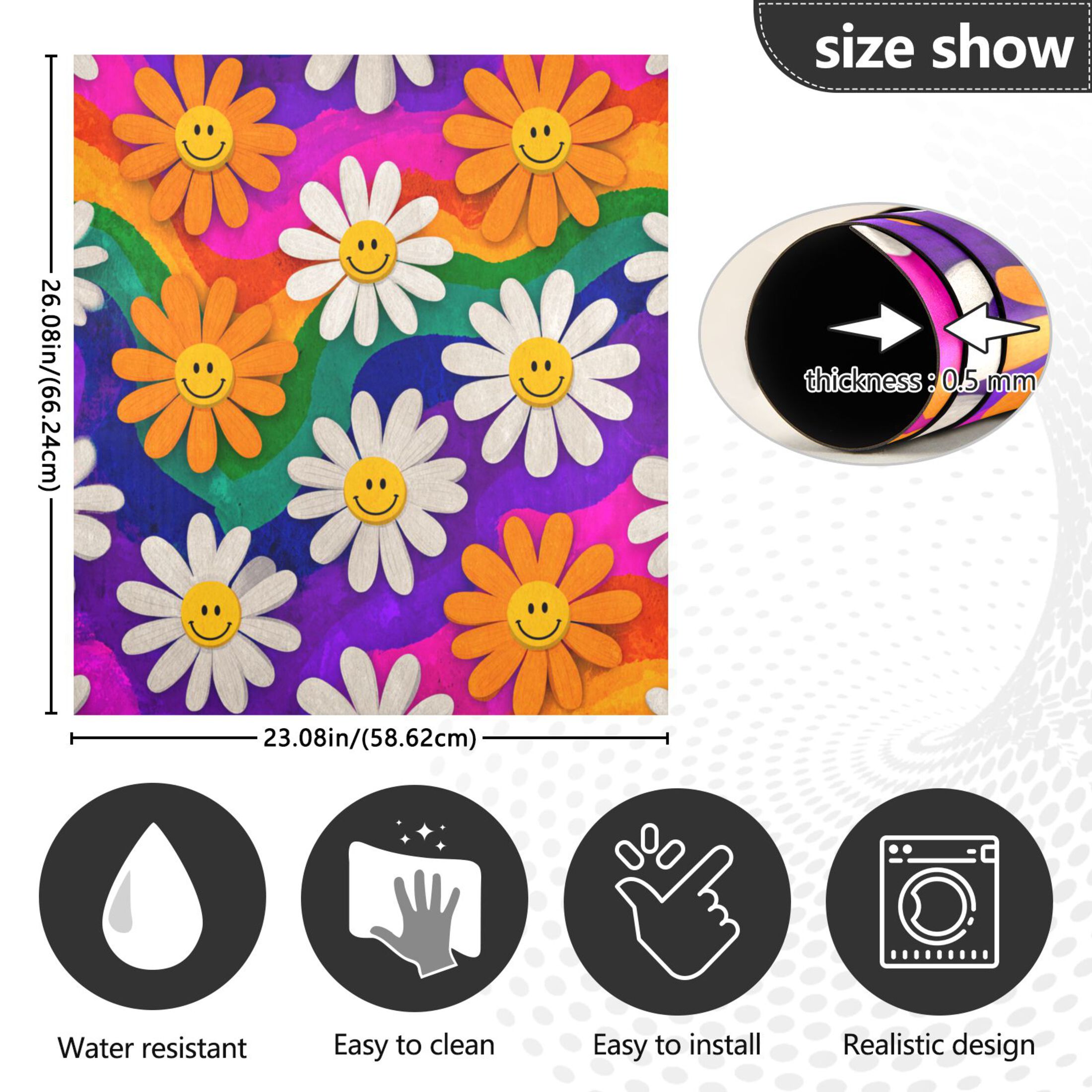 Dishwasher Magnetic Refrigerator Magnet Cover Sticker Home Decorative 23"x26" Rainbow Daisy Flowers