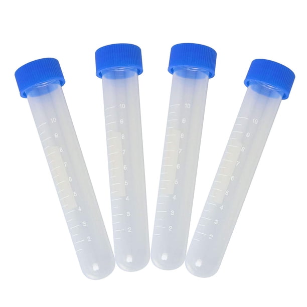 RLECS 20 tubos de ensayo de centrífuga de 10 ml con tapón de rosca y contenedor de vial de fondo redondo congelado de plástico de laboratorio de graduación para laboratorio, escuela, educación