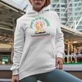 thumbnail image 2 of Distressed Don't Look Back, You're Not Going That Way Quote - Retro Flower Art Merch Gift, White Hooded Sweatshirt or Hoodie, Small, 2 of 5