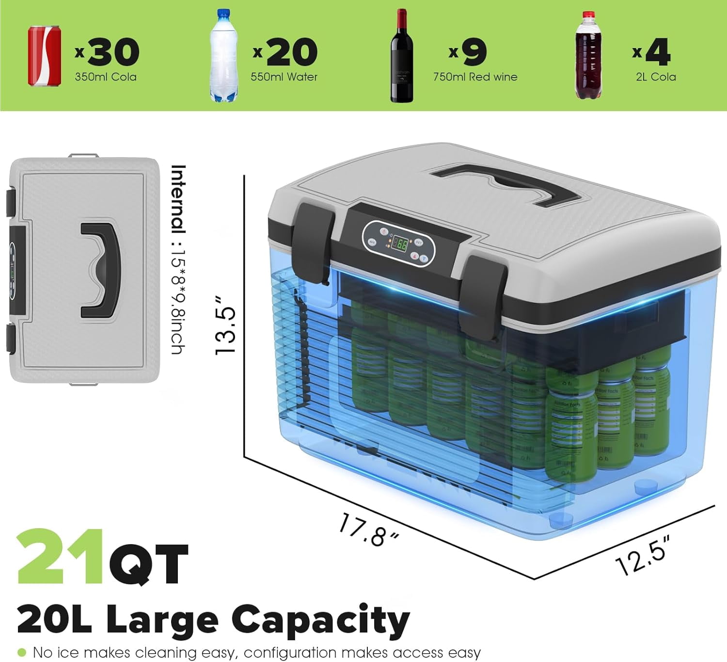 Advwin 21QT Electric Cooler, Portable 12V Car Refrigerator Plug-in Coolers for Camping, Travel, Grey
