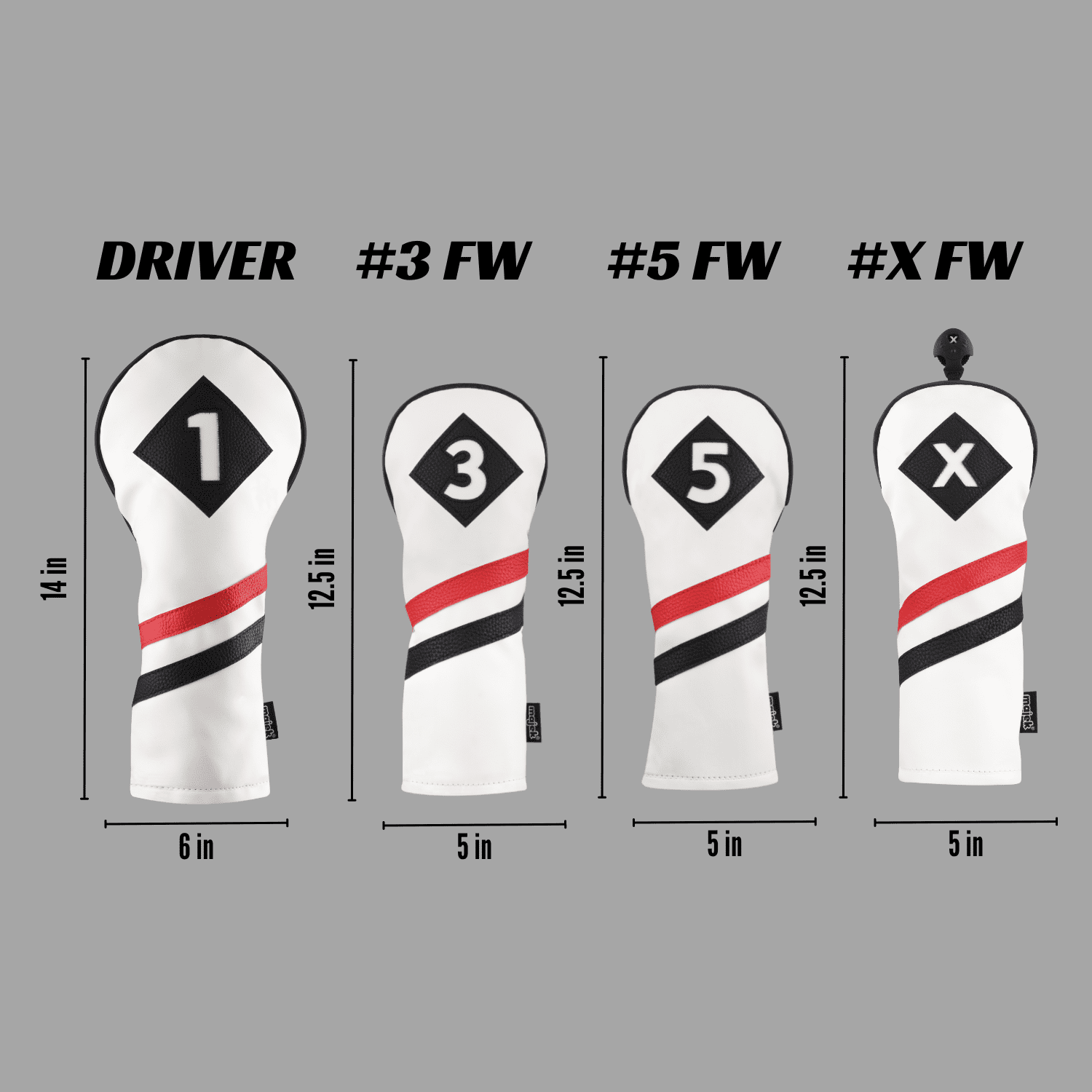 Majek Retro Golf Headcovers White Red and Black Vintage Leather Style 1 3 5 X Driver Fairway and Hybrid Head Covers Fits 460cc Drivers Classic Look