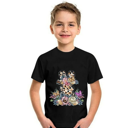 

kpoplk Toddler Tshirt Easter Day Prints Shirts Toddler Girl Boys Short Sleeve Bunny T Shirt Kids Girls Tee Tops Kids Tshirt(Black)