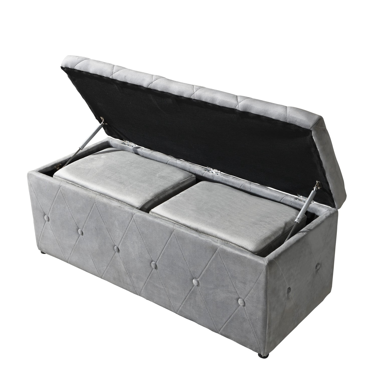 1 Piece Modern Light Gray Velvet Storage Ottoman with Resilient Sponge Cushion – Space-Saving Design for Family Gatherings & Bedroom Use|39.37" x 16.14" x 14.57" Dimensions|Comfortable Seating &...
