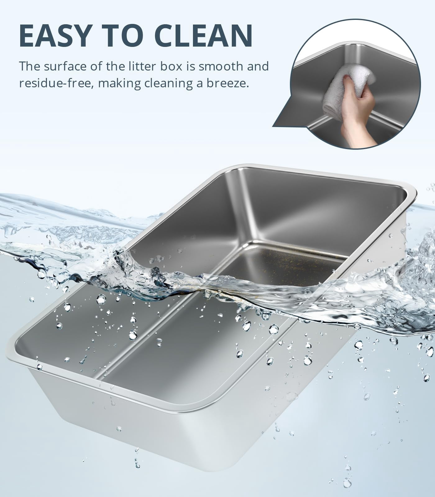 Stainless Steel Cat Litter Box  4in Shallow For Senior Cats And Kittens Large Metal Pan Nonstick Odor Control Anti-corrosion