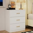 thumbnail image 3 of UHOMEPRO Nightstand, Modern 3 Drawer Nightstand, White Nightstand with Gold Handle, Wooden Bedside Storage Cabinet Unit for Bedroom/Small Space, 3 of 9