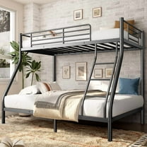 Metal Bunk Bed Twin Over Full, Modern Space Saving Bed Frame for Adults Teens, Heavy Duty Black Metal Bunk Bed for Bedroom, No Box Spring Needed