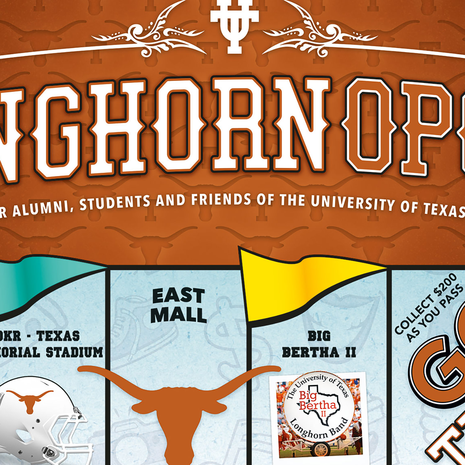 Late For The Sky: Longhorn-Opoly - University of Texas Themed Family Board Game, Opoly-Style, Traditional Play Or 1 Hr Version, Ages 8+, 2-5 Players