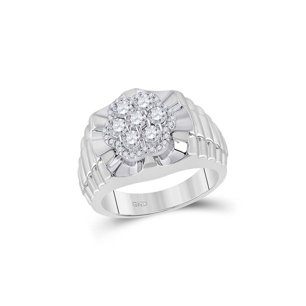 Diamond2Deal 10kt White Gold Mens Round Diamond Scalloped Cluster