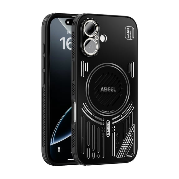 for iPhone 16 Cooling Case, Magnetic Heat Dissipation Phone Case Breathable Cooling Hollow Hole Cover Support Wireless Charging Shockproof Drop Protective Phone Case, with Lens Protector, Black