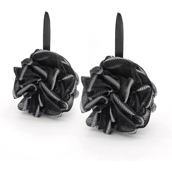 Happon 2 Pieces Shower Puff Exfoliating Bath Sponge 70g/Pc Mesh Pouf Bath Loofahs Black Body Wash Sponges Scrubber for Bathing, Black