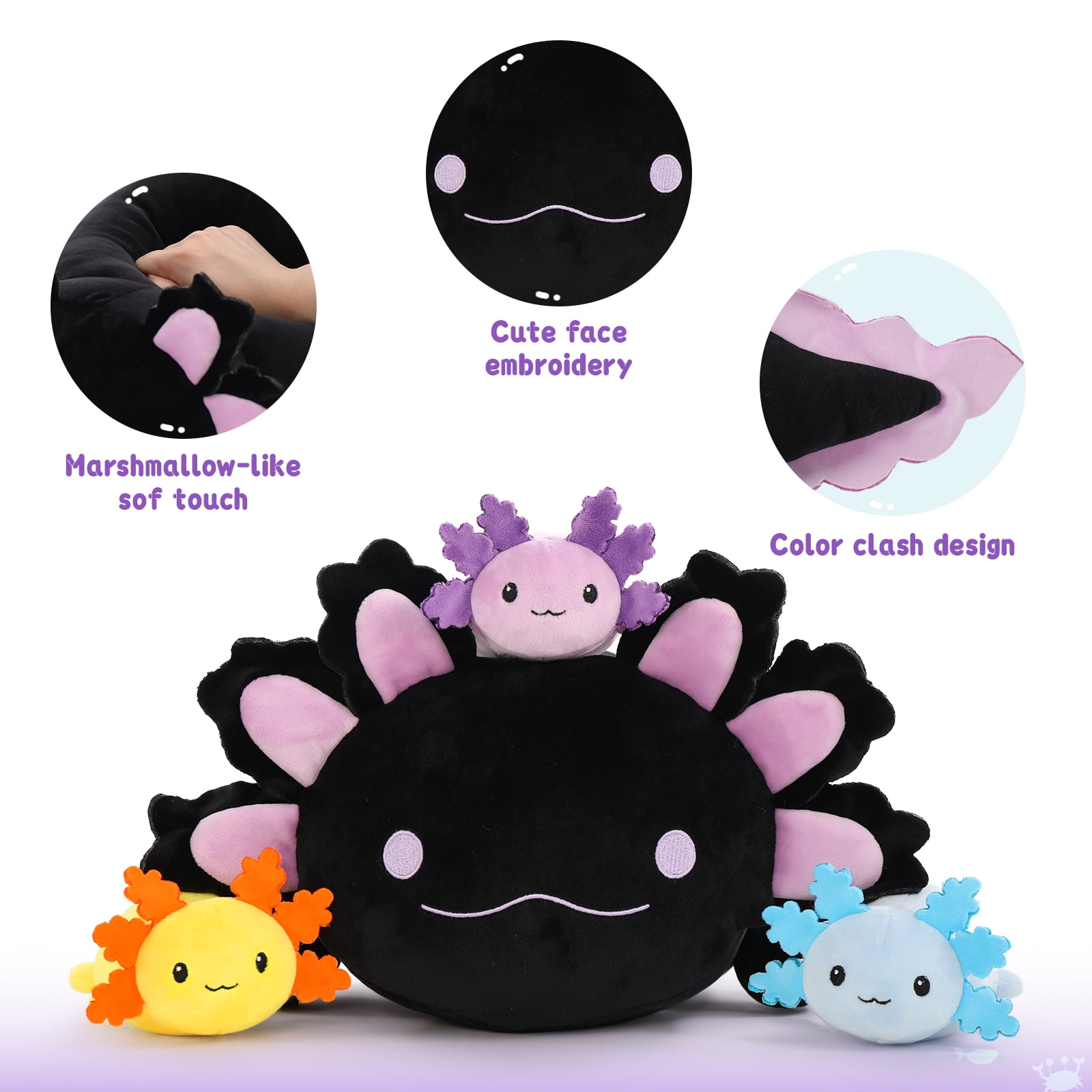 MaoGoLan 23.5" Giant Axolotl Stuffed Animals with 3 Babies Inside Large Axolotl Plush Toy Stuffed Salamander Toys