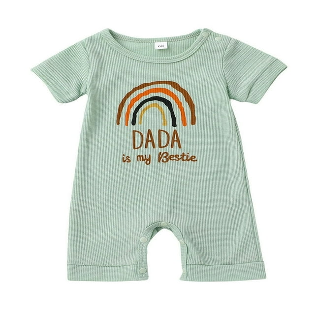 PENGXIANG Baby Romper Letter Rainbow Print Crew Neck Short Sleeves Breathable with Bottom Snaps Jumpsuit