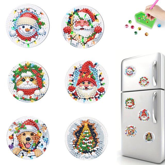 Imán para Nevera Con Imanes Arte Diamantes Calcomanías 6 Piezas Galletas Navideñas Acrílicas Adultos Principiantes