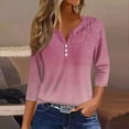 thumbnail image 2 of Womens 3/4 Length Sleeve Tops Casual Henley Summer Shirts Loose Fit Three Quarter Length Sleeve Blouses, 2 of 5