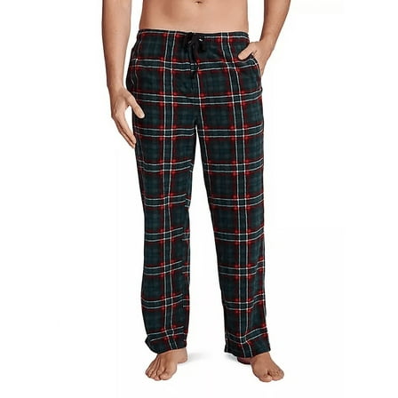 Lucky Brand Men's Sleep Fleece Pant, Green Plaid, S