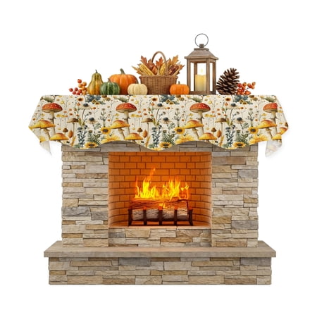 Floral Farmhouse Fireplace Mantel Scarf 60 x 17 Inch Mushroom Sunflower Daisy Flower Mantel Scarves for Fireplace Decoration for Thanksgiving Party Supplies