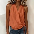 thumbnail image 5 of Womens Tank Tops Side Tie V Neck Loose Fit Cotton Sleeveless Shirts Casual Summer Orange Halter Tops for Women, 5 of 7