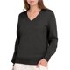 thumbnail image 1 of Suéter de Larga con Cuello en V para Mujer, Estilo Casual Clásico de Otoño, Suave y Holgado, Básico, Tipo Jersey Flor Negra Gris M, 1 of 10