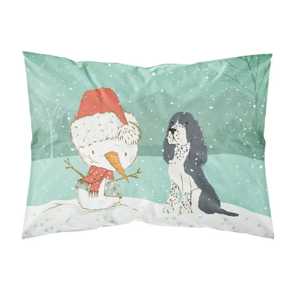 English Springer Spaniel Snowman Christmas Fabric Standard Pillowcase