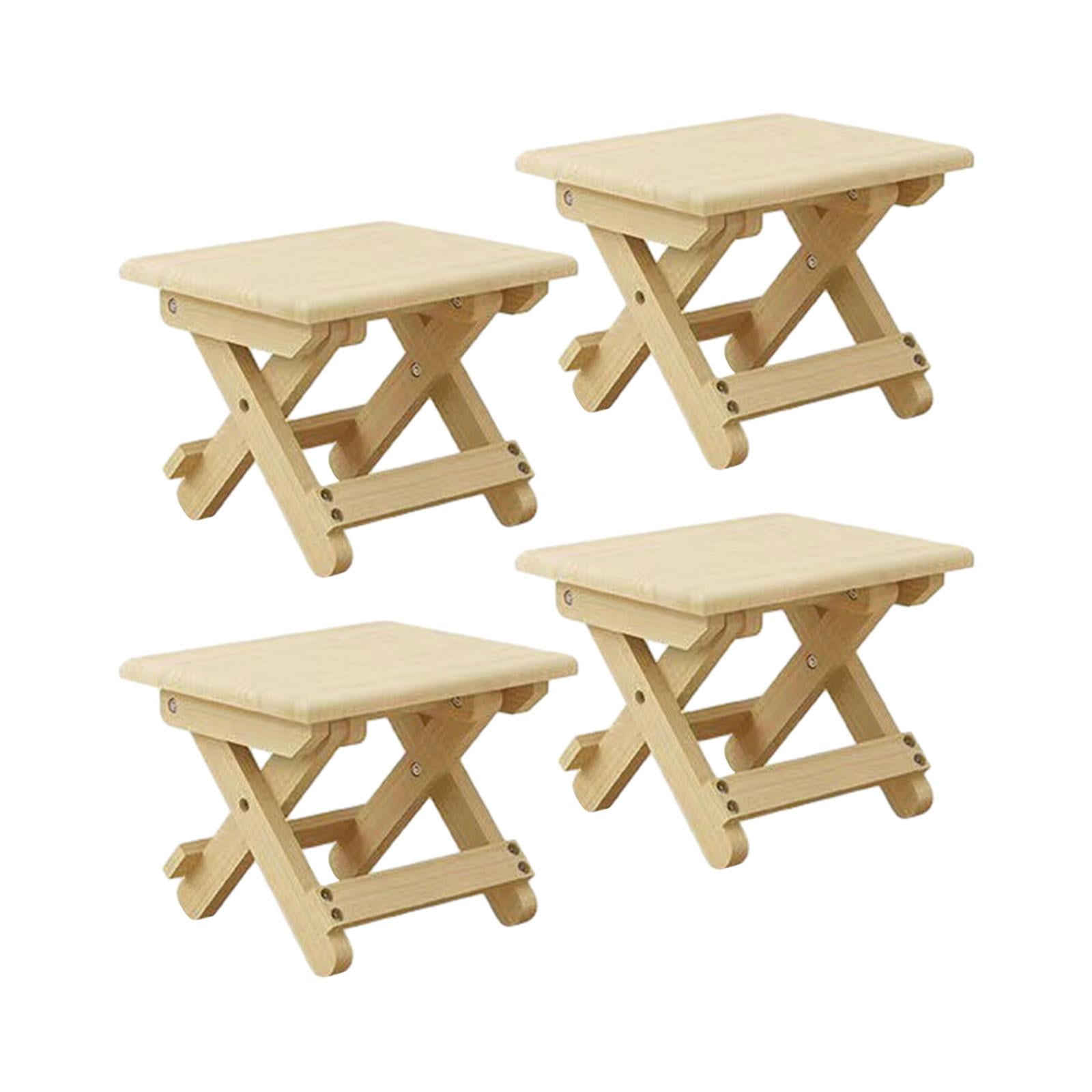 harayaa 4 Pieces Wooden Foldable Camping Stool 24x20x20cm for Outdoor Dining Fishing